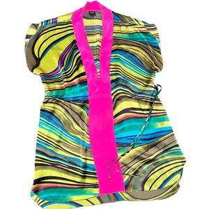 ABS Michael Schwartz fuchsia/multi-color swirl pattern SILK TUNIC TOP